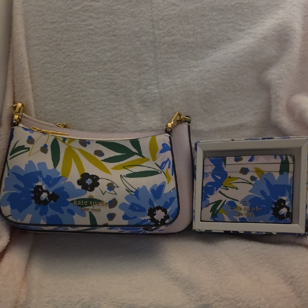 Nwt Kate Spade Festive Floral/Pink Duo Croosbody With Card Holder